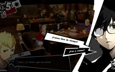 Ryuji y Ann discuten en Persona 5 Royal. El protagonista, Joker, observa. Un día de Jueves.