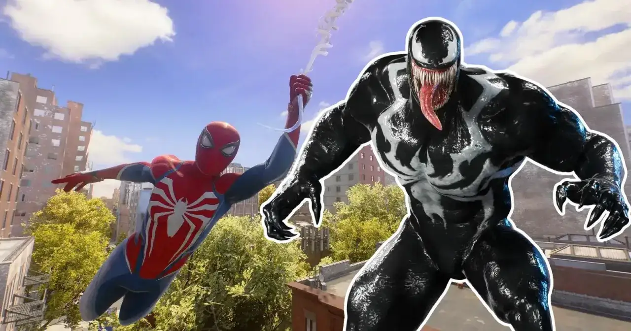 Spider-Man se balancea en la ciudad mientras Venom se acerca. ¡Una escena épica de la guía de Spiderman 2!