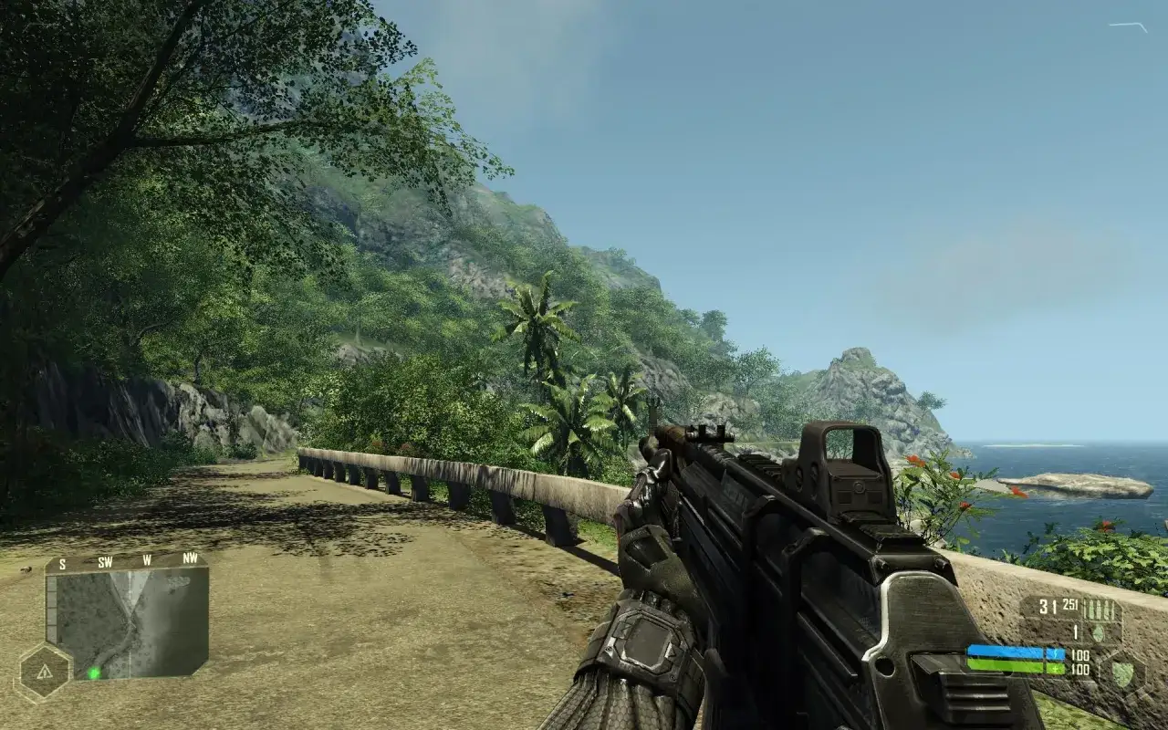 Primera persona en un camino tropical, arma lista. ¿Será esta la aventura de Crysis 4?